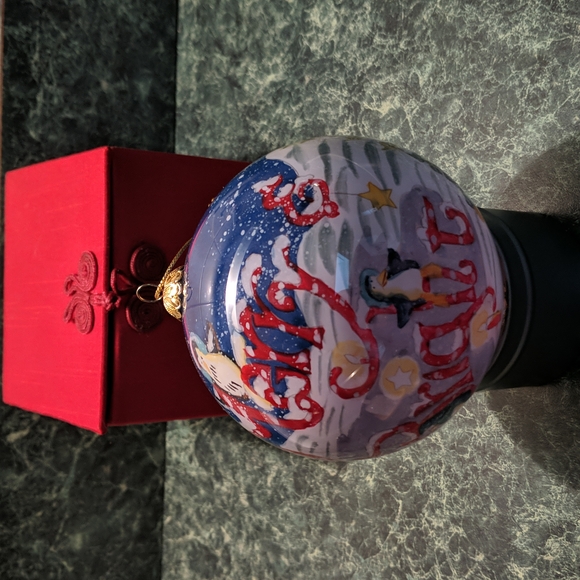 NWT Pier 1 " Li Bien" 2010 merry and bright penguin hand painted glass ornament